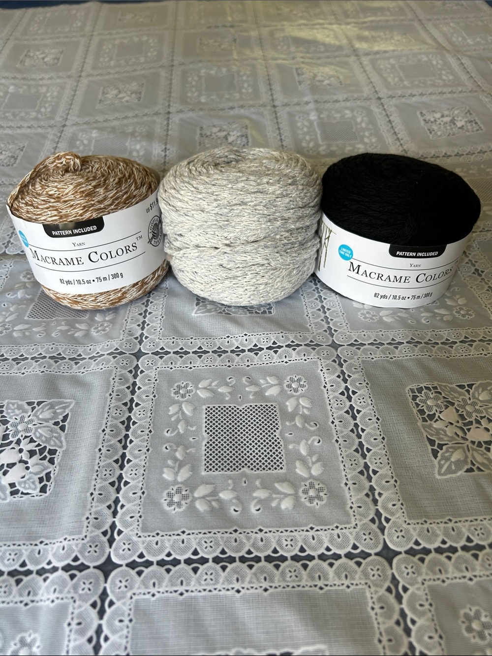 Macrame Colors Yarn Trio - Black, Gray, Tan
